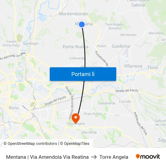 Mentana | Via Amendola Via Reatina to Torre Angela map