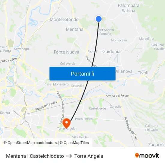 Mentana | Castelchiodato to Torre Angela map
