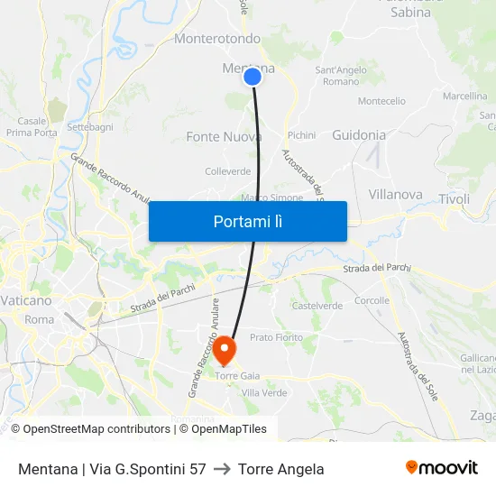 Mentana | Via G.Spontini 57 to Torre Angela map