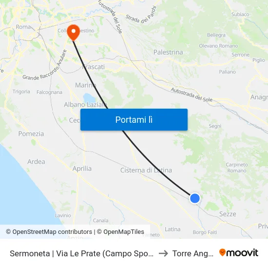 Sermoneta | Via Le Prate (Campo Sportivo) to Torre Angela map