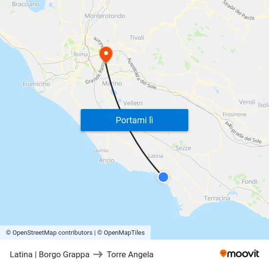 Latina | Borgo Grappa to Torre Angela map