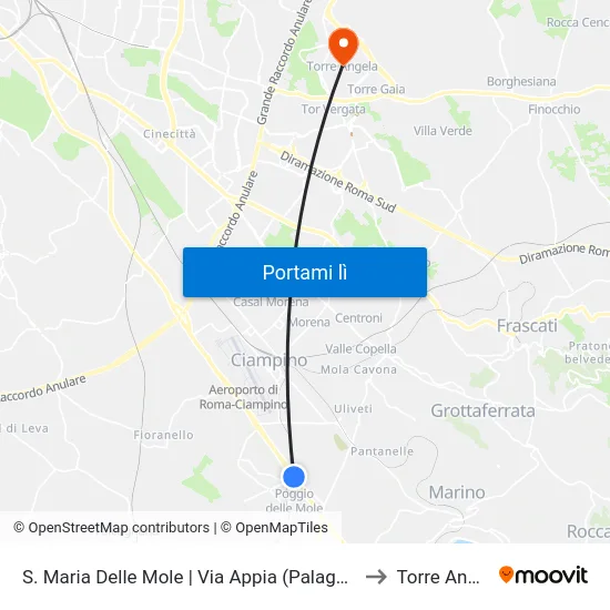 S. Maria Delle Mole | Via Appia (Palaghiaccio) to Torre Angela map