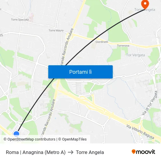Roma | Anagnina (Metro A) to Torre Angela map