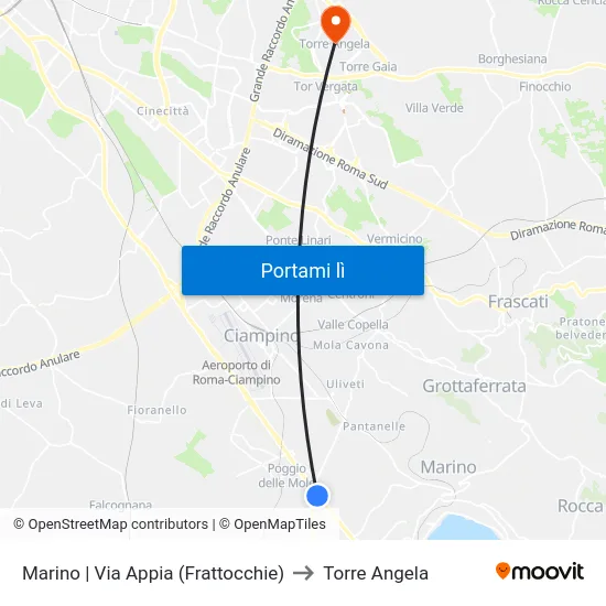 Marino | Via Appia (Frattocchie) to Torre Angela map