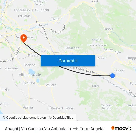Anagni | Via Casilina Via Anticolana to Torre Angela map
