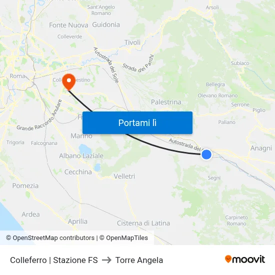 Colleferro | Stazione FS to Torre Angela map