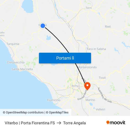 Viterbo | Porta Fiorentina FS to Torre Angela map