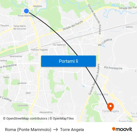 Roma (Ponte Mammolo) to Torre Angela map