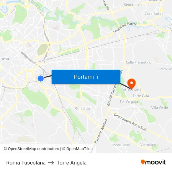 Roma Tuscolana to Torre Angela map
