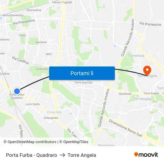 Porta Furba  - Quadraro to Torre Angela map