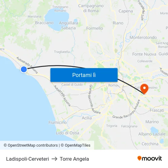 Ladispoli-Cerveteri to Torre Angela map