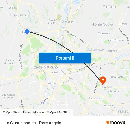 La Giustiniana to Torre Angela map