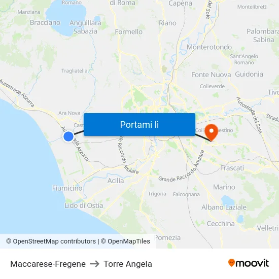 Maccarese-Fregene to Torre Angela map