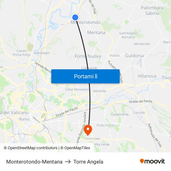 Monterotondo-Mentana to Torre Angela map