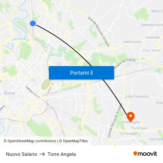 Nuovo Salario to Torre Angela map