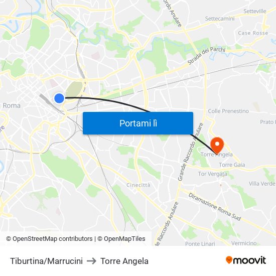 Tiburtina/Marrucini to Torre Angela map