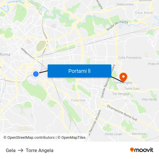 Gela to Torre Angela map
