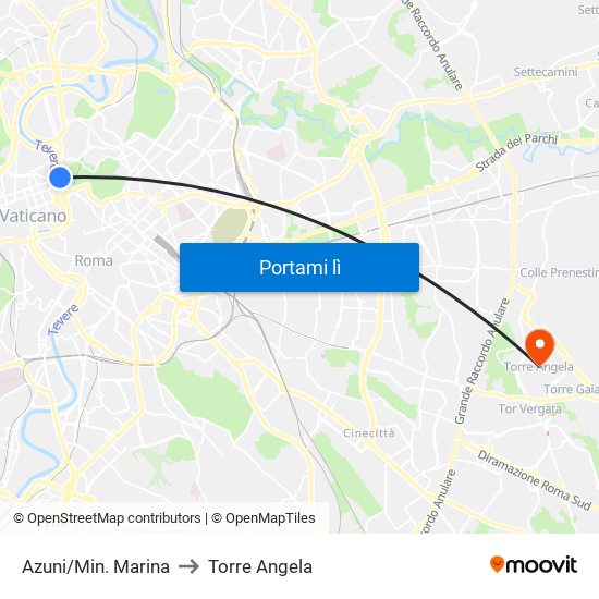 Azuni/Min. Marina to Torre Angela map