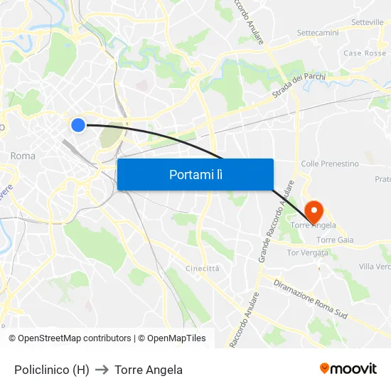 Policlinico (H) to Torre Angela map