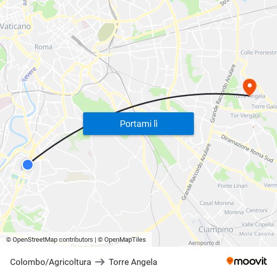 Colombo/Agricoltura to Torre Angela map