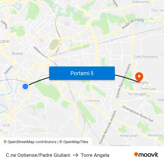 C.ne Ostiense/Padre Giuliani to Torre Angela map