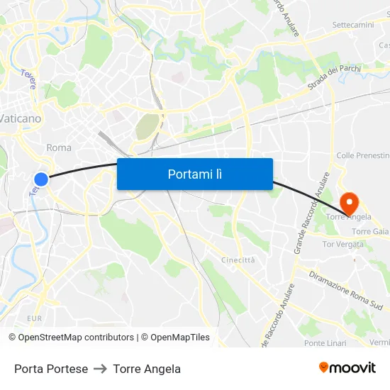 Porta Portese to Torre Angela map