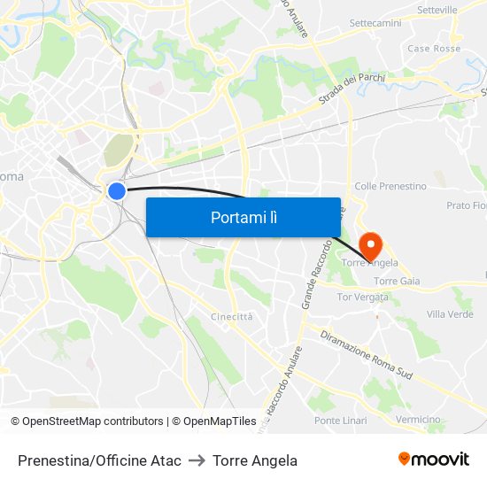 Prenestina/Officine Atac to Torre Angela map