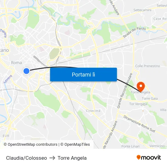 Claudia/Colosseo to Torre Angela map
