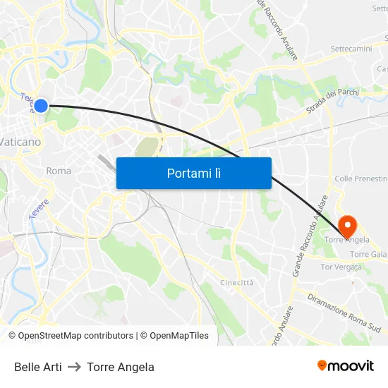 Belle Arti to Torre Angela map