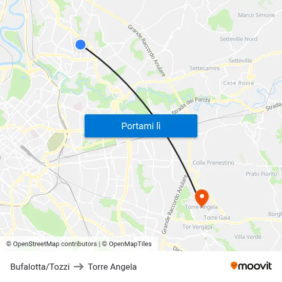 Bufalotta/Tozzi to Torre Angela map