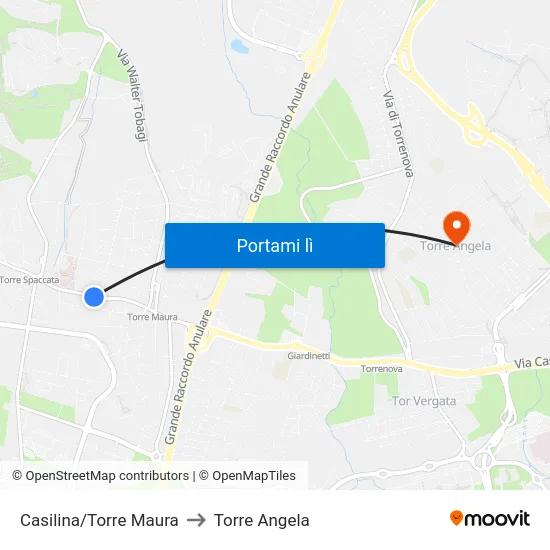 Casilina/Torre Maura to Torre Angela map