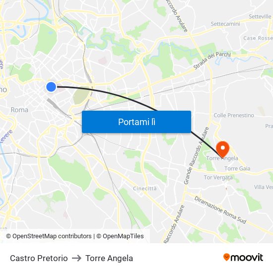 Castro Pretorio to Torre Angela map