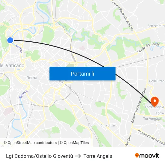Lgt Cadorna/Ostello Gioventù to Torre Angela map
