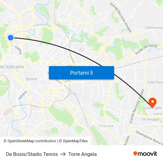 De Bosis/Stadio Tennis to Torre Angela map