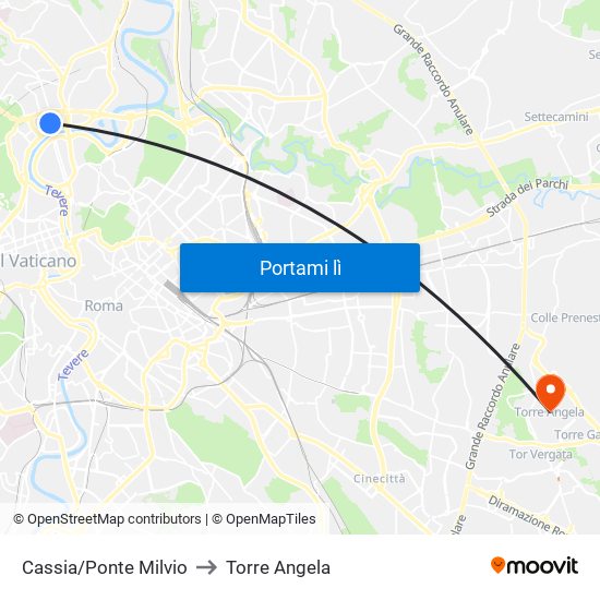 Cassia/Ponte Milvio to Torre Angela map