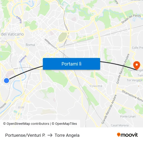Portuense/Venturi P. to Torre Angela map