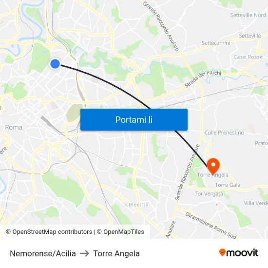Nemorense/Acilia to Torre Angela map