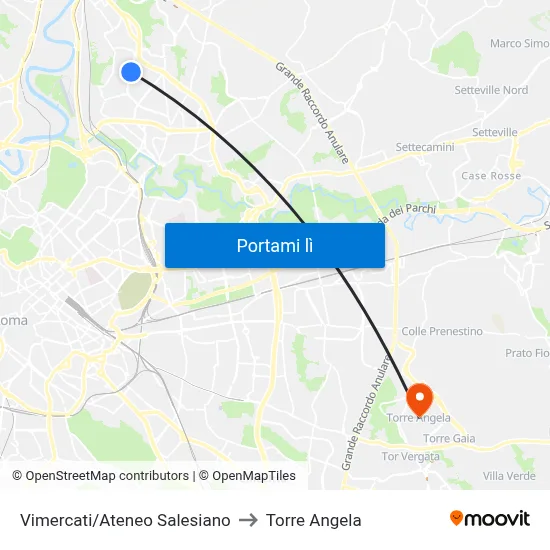 Vimercati/Ateneo Salesiano to Torre Angela map