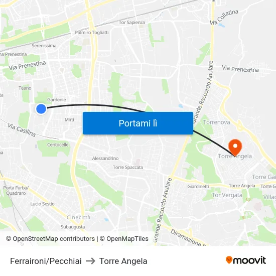 Ferraironi/Pecchiai to Torre Angela map