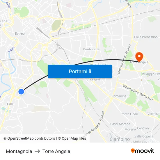 Montagnola to Torre Angela map