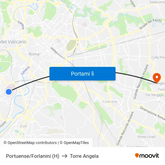 Portuense/Forlanini (H) to Torre Angela map