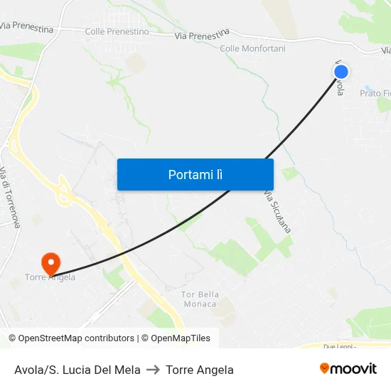 Avola/S. Lucia Del Mela to Torre Angela map