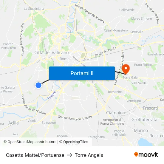 Casetta Mattei/Portuense to Torre Angela map