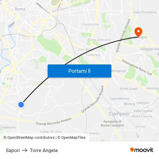 Sapori to Torre Angela map