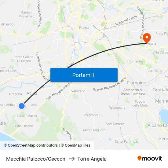 Macchia Palocco/Cecconi to Torre Angela map