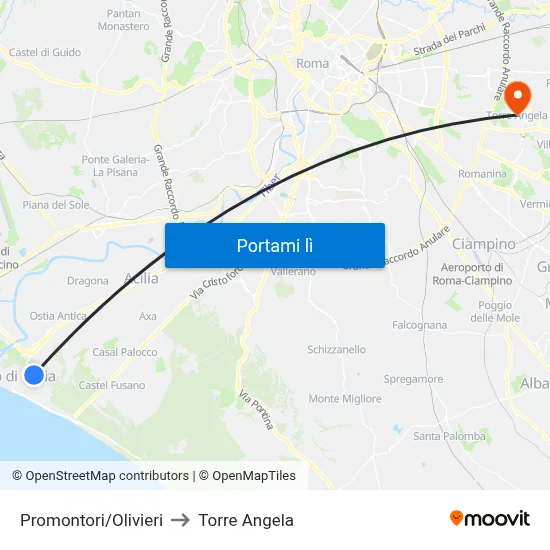 Promontori/Olivieri to Torre Angela map