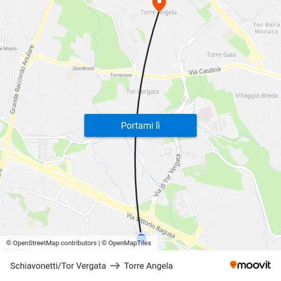 Schiavonetti/Tor Vergata to Torre Angela map