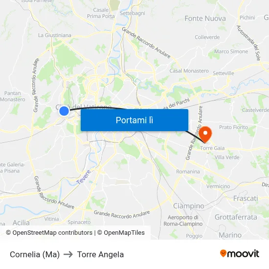 Cornelia (Ma) to Torre Angela map