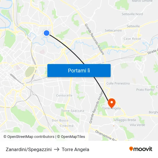 Zanardini/Spegazzini to Torre Angela map