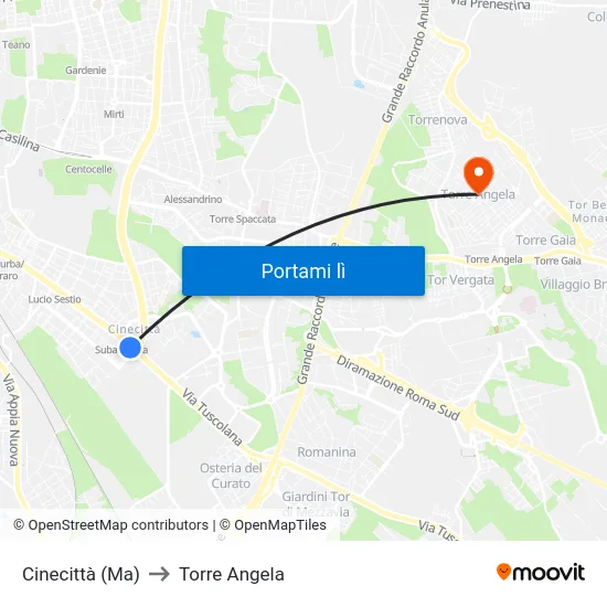 Cinecittà (Ma) to Torre Angela map
